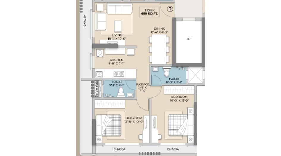 Hum-Emerald-Heights-Floor-Plan-2 BHK-659 Sqft
